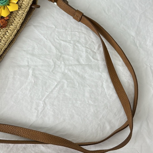 Brighton Leather Flower Appliqué Straw Crossbody Bag - Picture 8 of 10